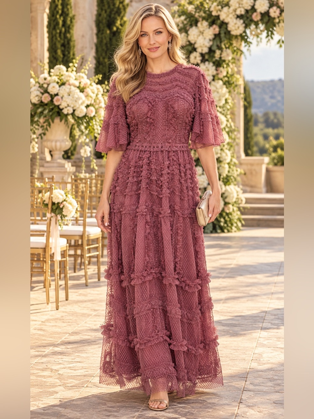 BEAUUT Aesthetic Mesh Maxi Dress Mauve 14